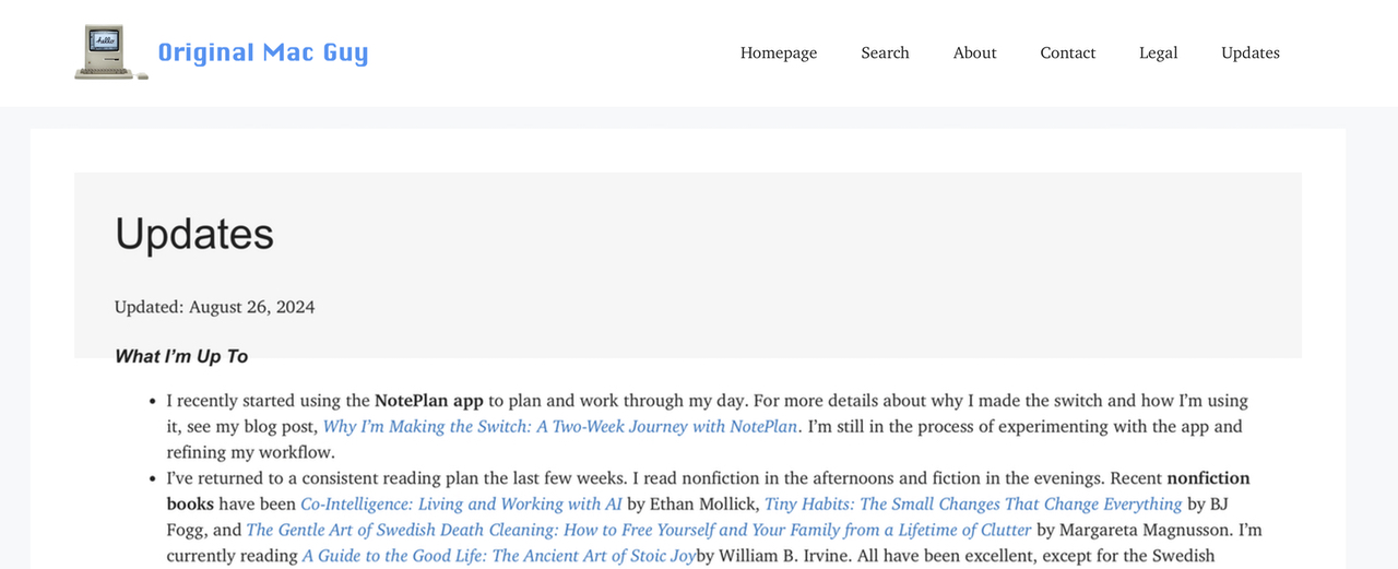 Blog Update I’m Starting a New Page on My Blog — Updates - Original Mac Guy